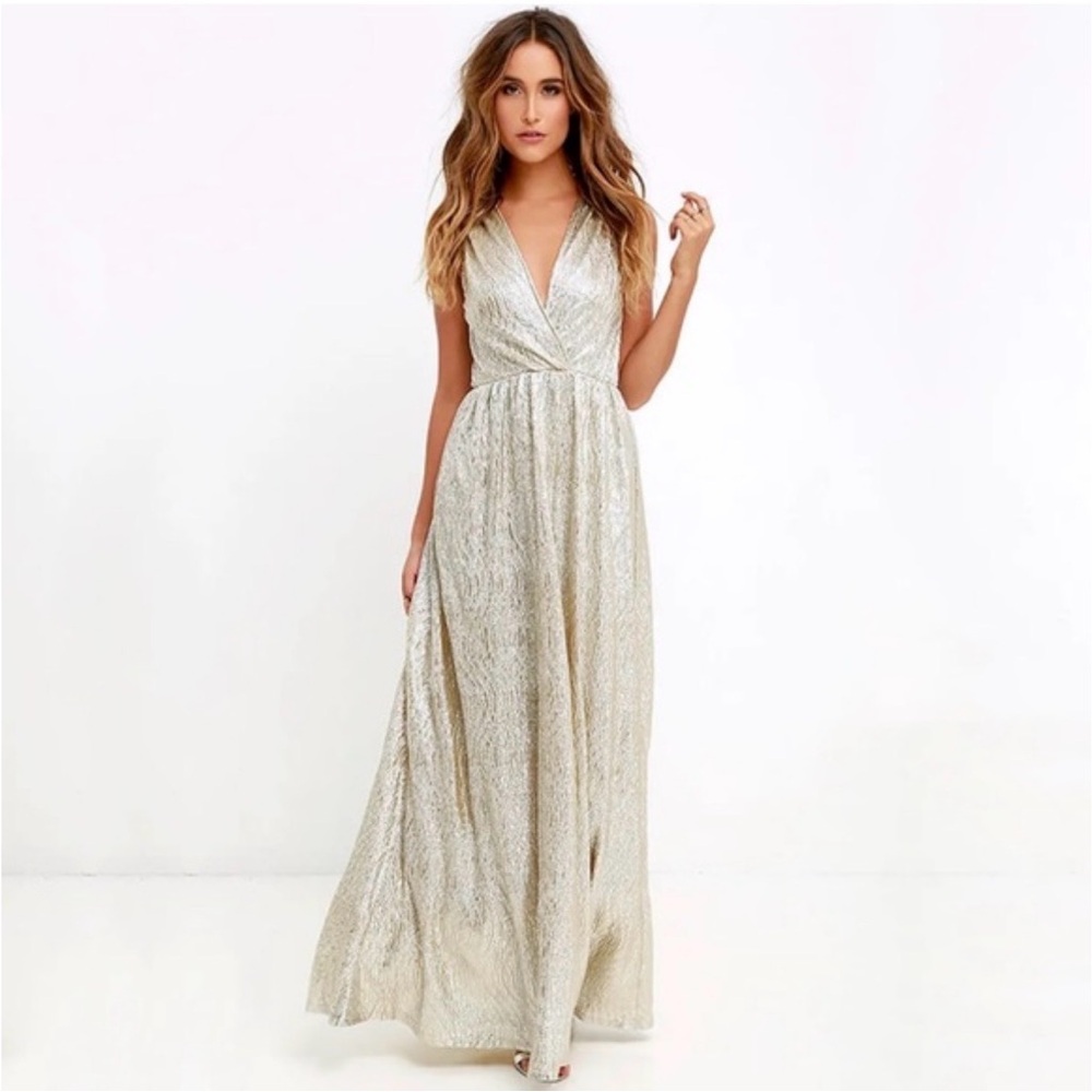 Alythea Women’s Gold/Silver Pleated Maxi Dress - US S